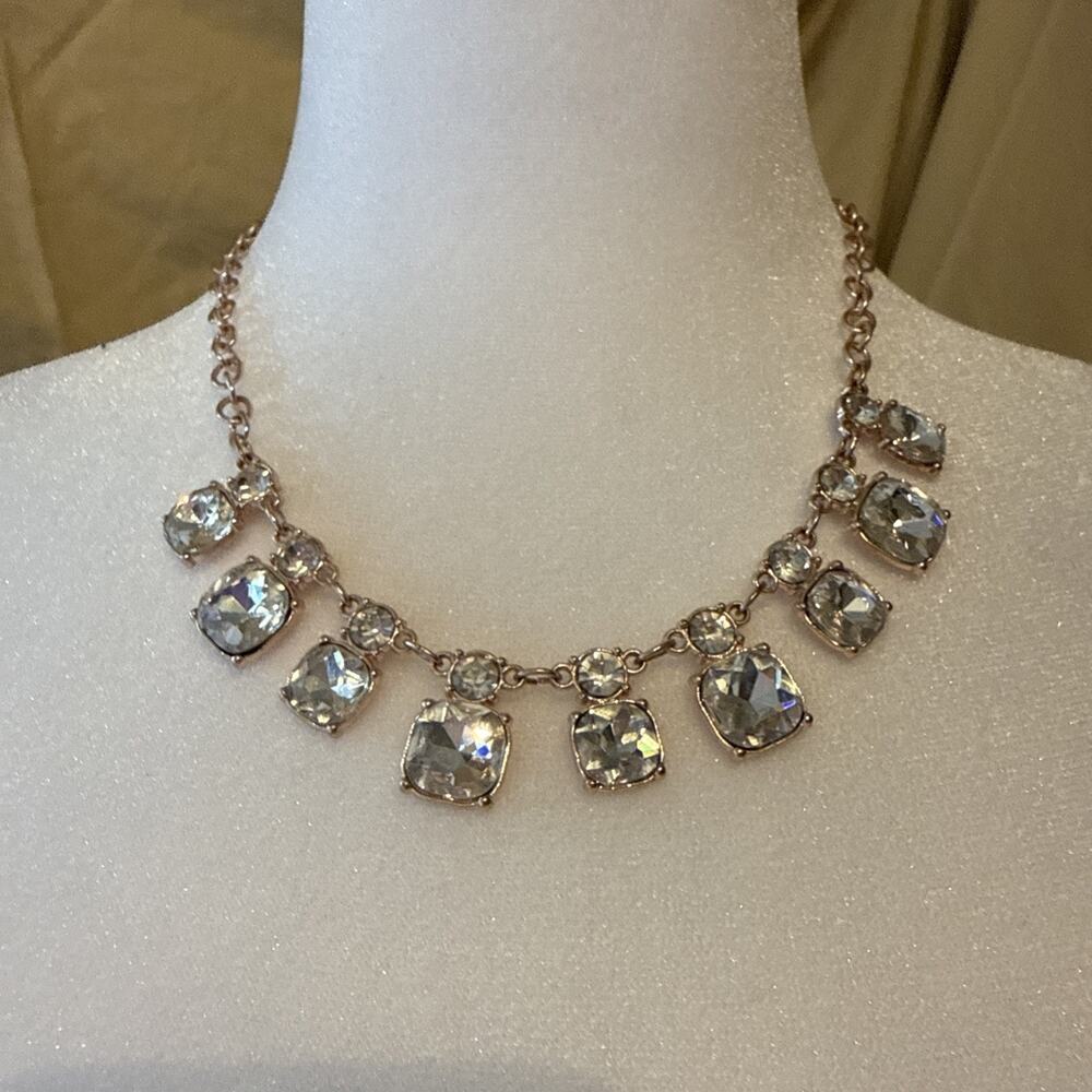 Fancy Costume Rose Goldtone Faux Diamond Necklace